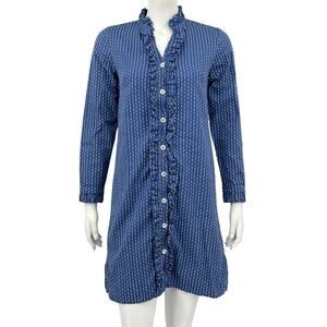 Kayce Hughes Dress Womens 2 Button‎ Up V-Neck Blue 100% Cotton Ruffles Feminine
